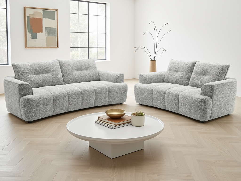 CALVORA Fabric 3 and 2 Seater Sofa Set - Grey