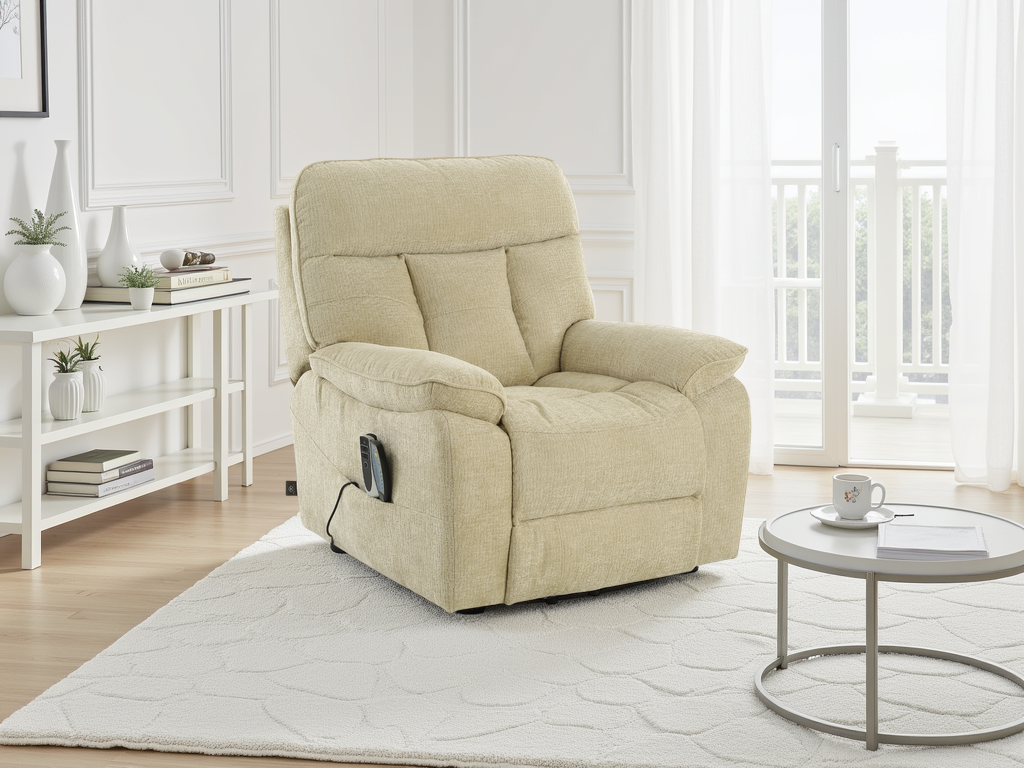 GAVENTO Fabric Rise and Recliner Electric Massage Chair - Beige - Sofa So Good
