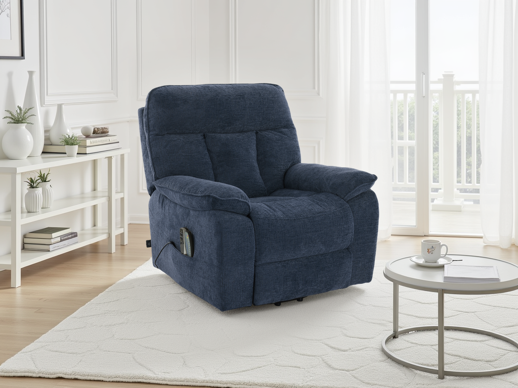 GAVENTO Fabric Rise and Recliner Electric Massage Chair - Blue - Sofa So Good