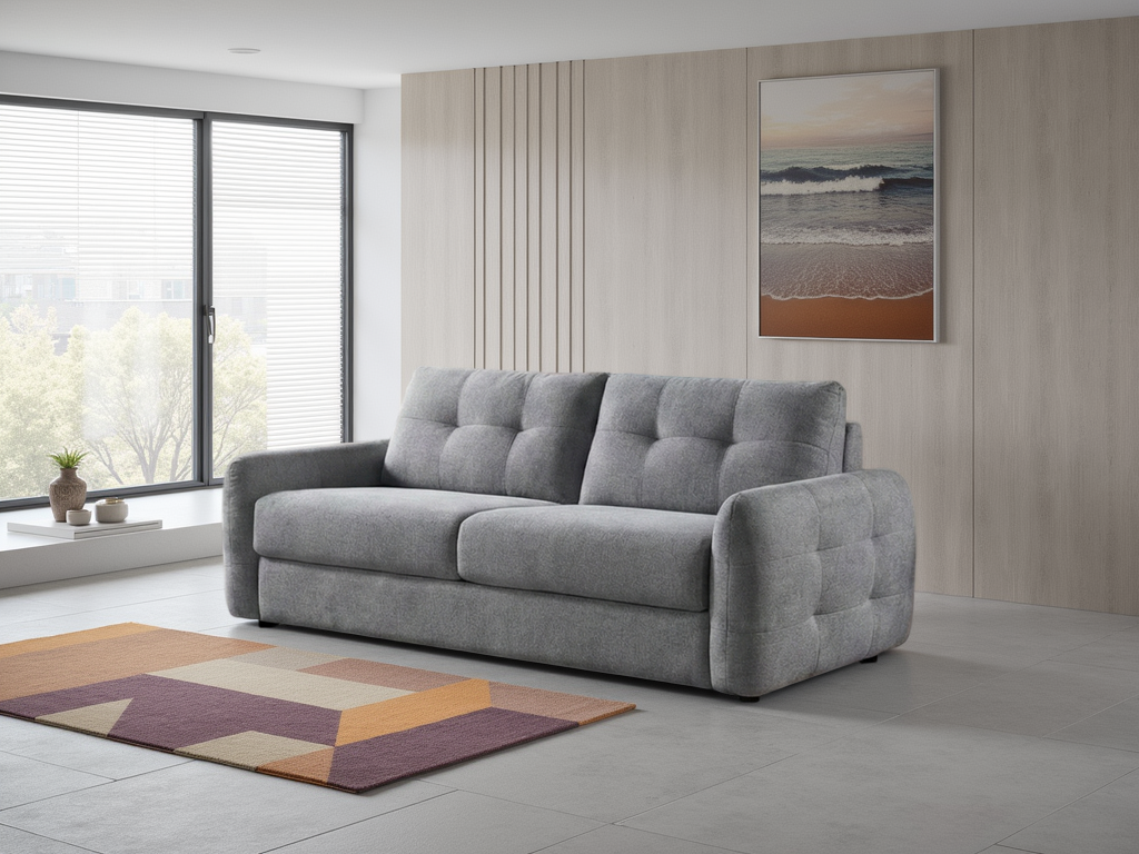 JUVANO Fabric 3 Seater Sofa Bed - Grey - Sofa So Good