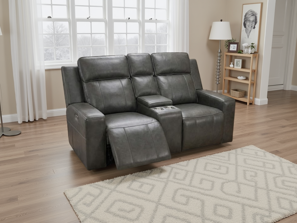 CALVIRO Leather 2 Seater Electric Recliner Sofa - Grey - Sofa So Good