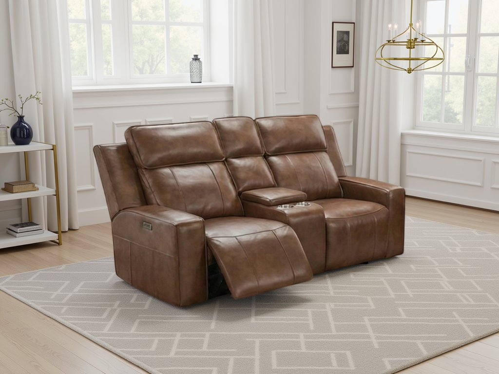 CALVIRO Leather 2 Seater Electric Recliner Sofa - Brown - Sofa So Good