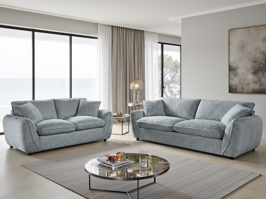 CARVELLO Fabric 3 and 2 Seater Sofa Set - Grey - Sofa So Good