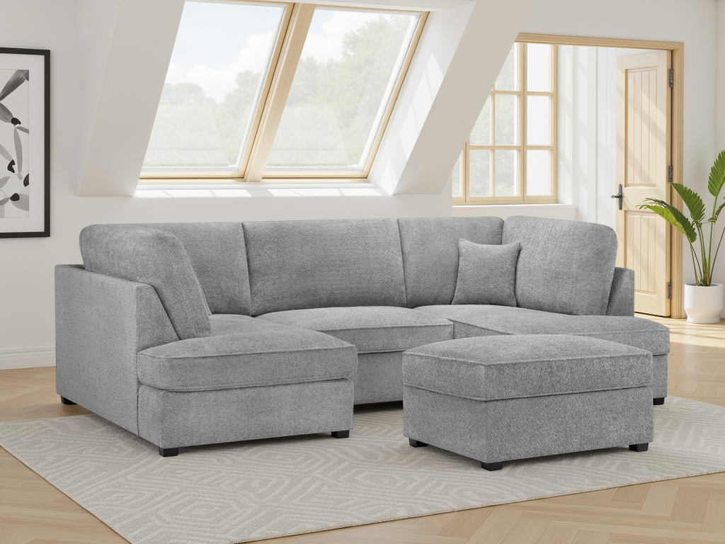 BEXON Boucle Fabric 5 Seater U Shaped Corner Sofa - Grey - Sofa So Good