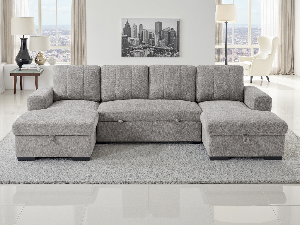FENTARO Fabric 4 Seater U Shaped Corner Sofa Bed - Grey - Sofa So Good