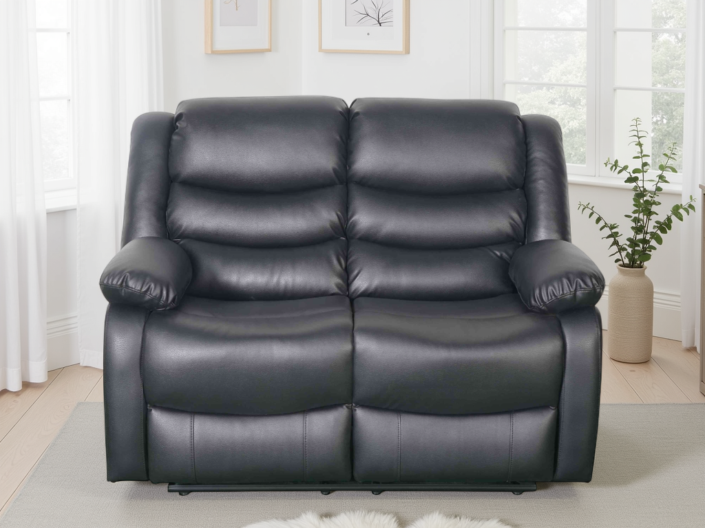ASHBYNE Faux Leather 2 Seater Manual Recliner Sofa - Black - Sofa So Good