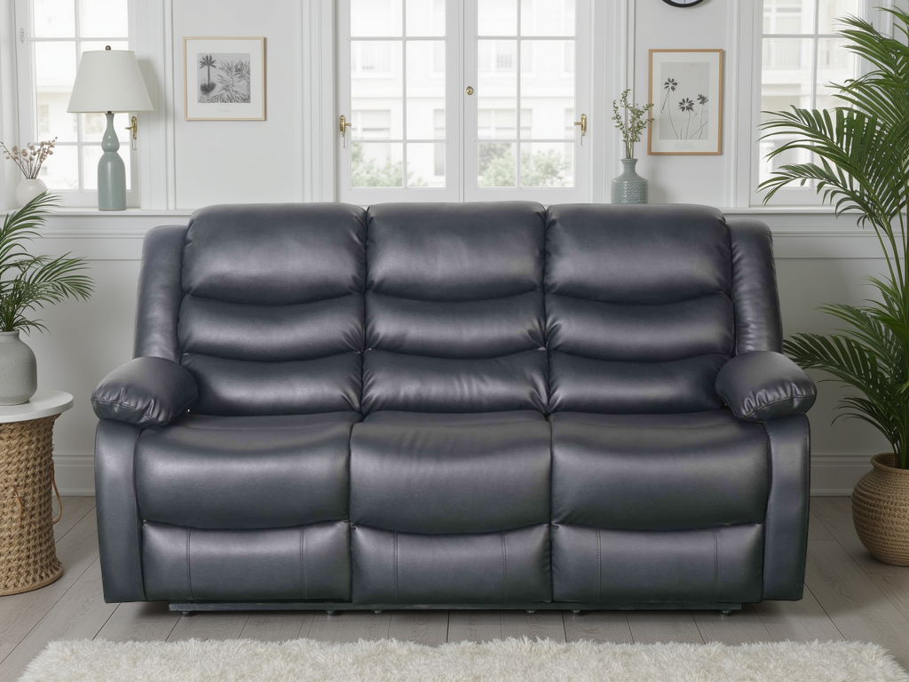 ASHBYNE Faux Leather 3 Seater Manual Recliner Sofa - Black - Sofa So Good