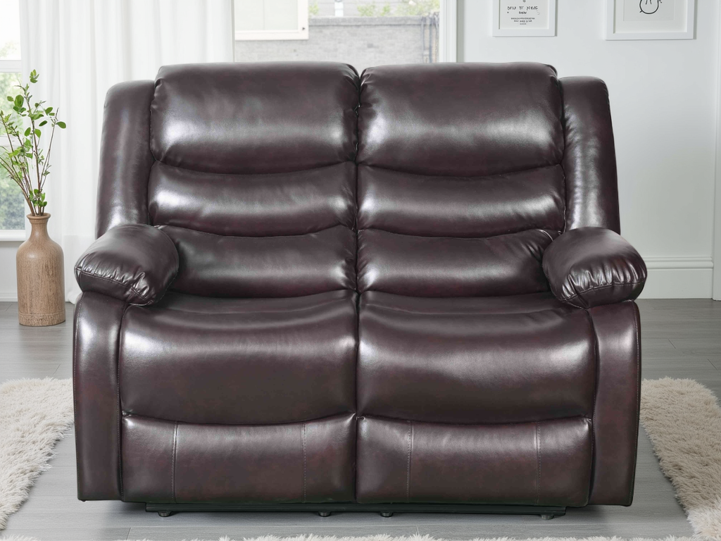 ASHBYNE Faux Leather 2 Seater Manual Recliner Sofa - Brown - Sofa So Good