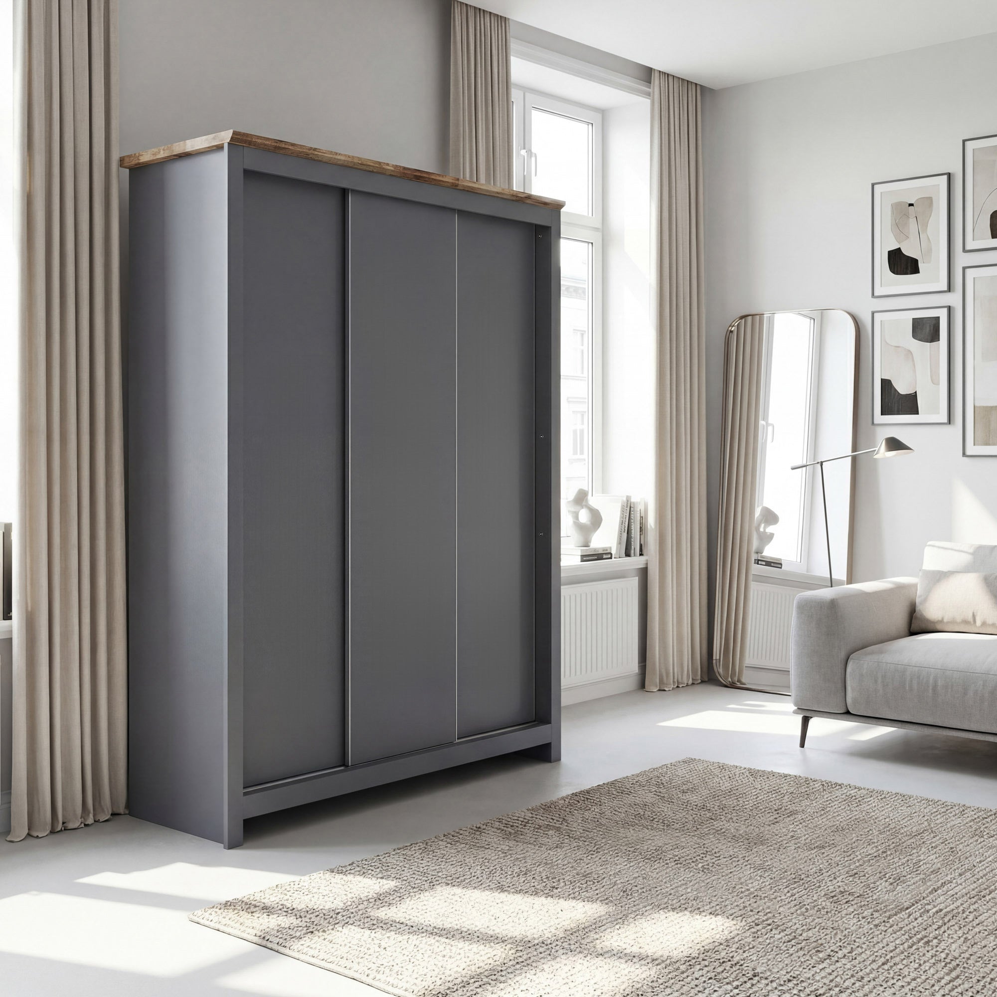 MILANA 3 Door Sliding Wardrobe Grey - 180cm - Avellino & Wells