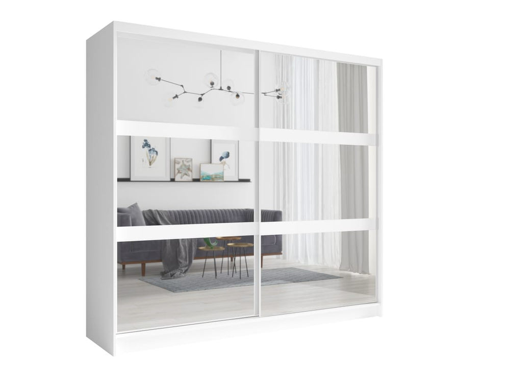 Sliding Wardrobe - FINORIA 2 Door Mirrored Wardrobe White 230cm - Art Nest