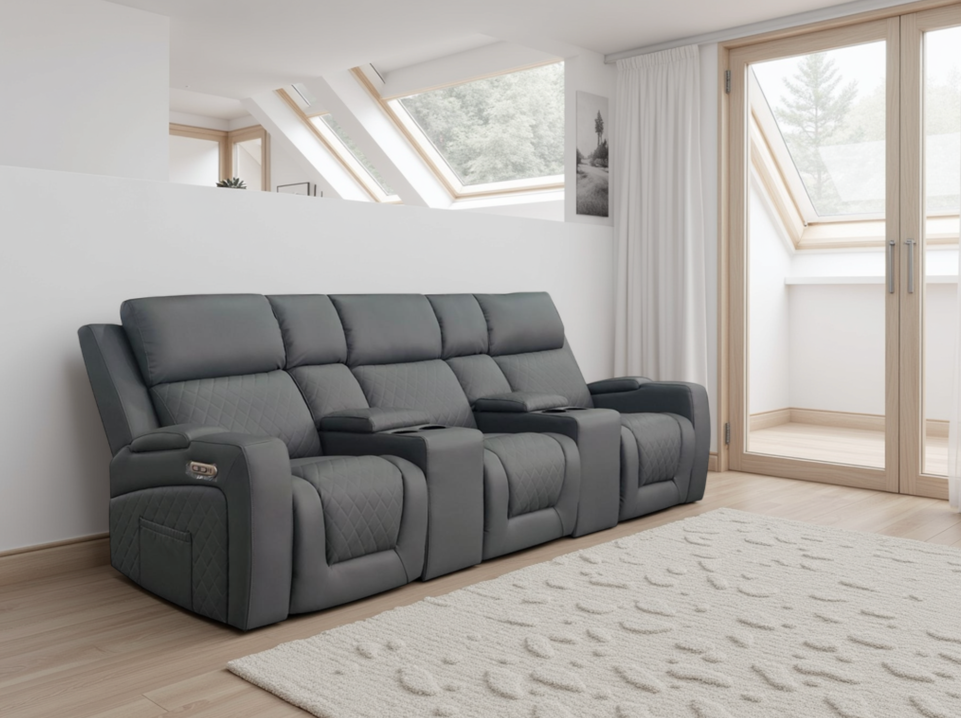 IVANO Leather 3 Seater Electric Recliner Sofa - Grey - Sofa So Good