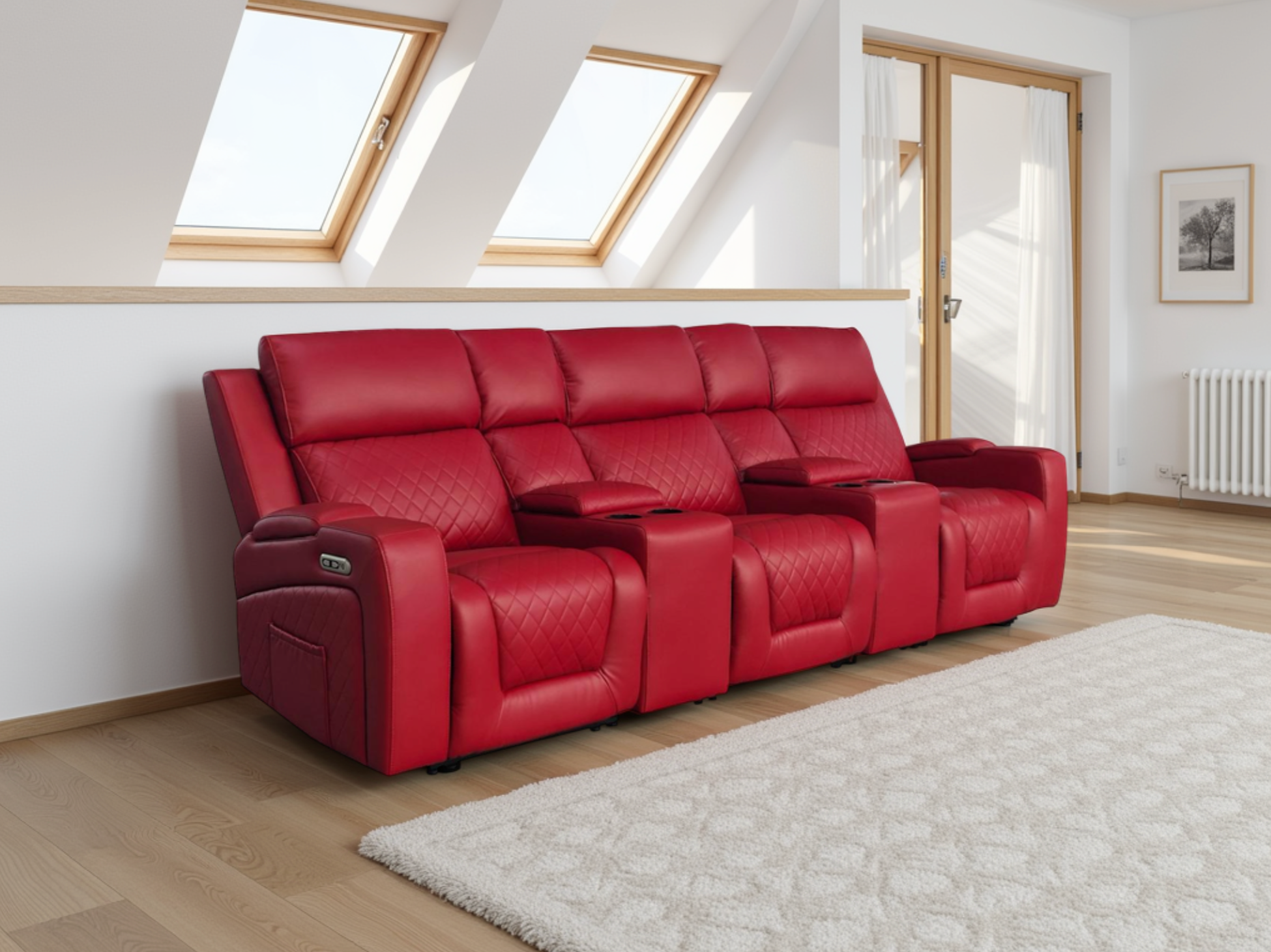 IVANO Leather 3 Seater Electric Recliner Sofa - Red - Sofa So Good