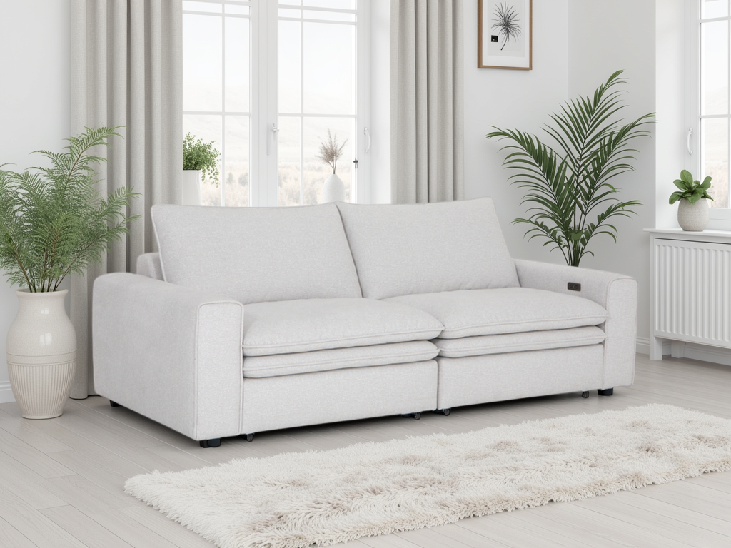 OVANA Fabric 2 Seater Electric Sofabed - Ivory - Sofa So Good