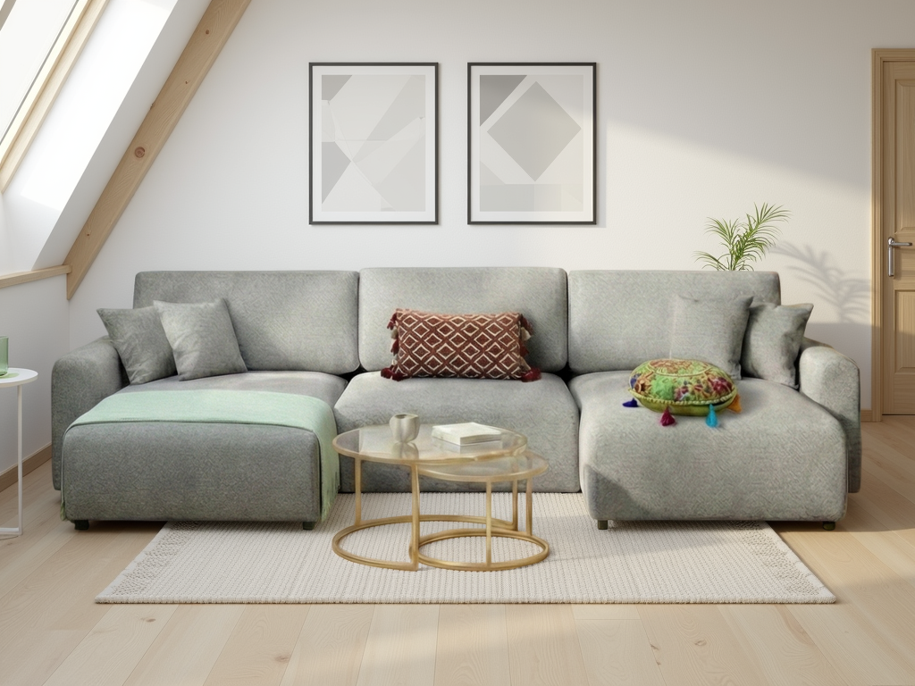 MORVATO Fabric 3 Seater U Shaped Corner Sofa - Grey - Sofa So Good