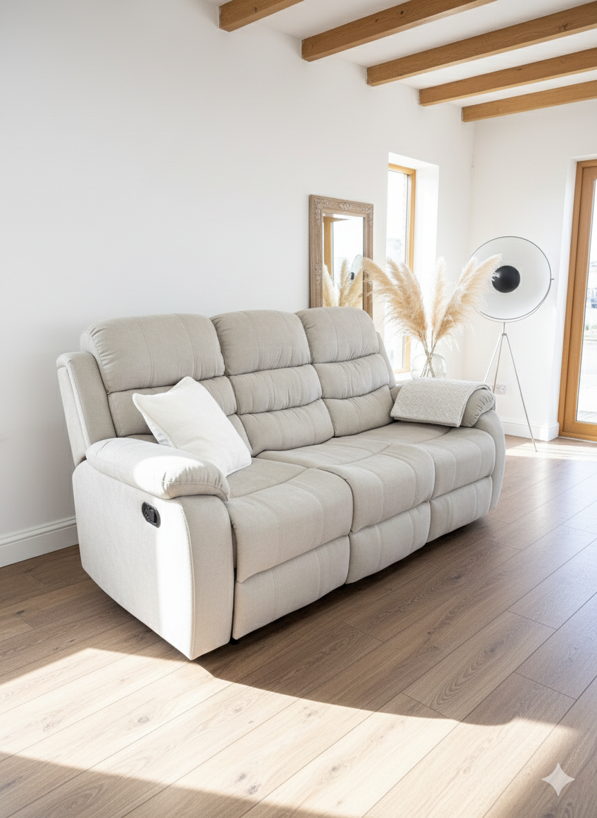 FAVARO Fabric 3 Seater Manual Recliner Sofa - White - Sofa So Good