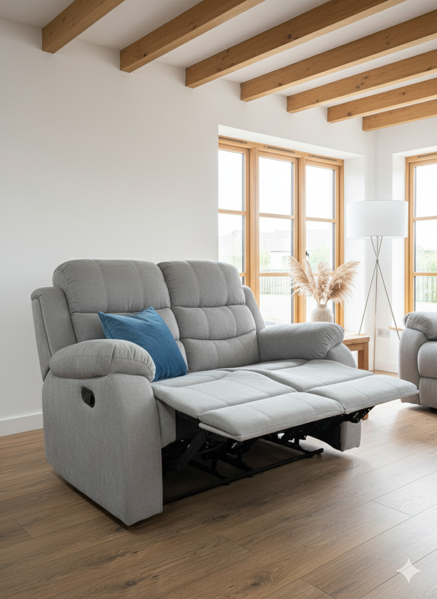 FAVARO Fabric 2 Seater Manual Recliner Sofa - Grey - Sofa So Good