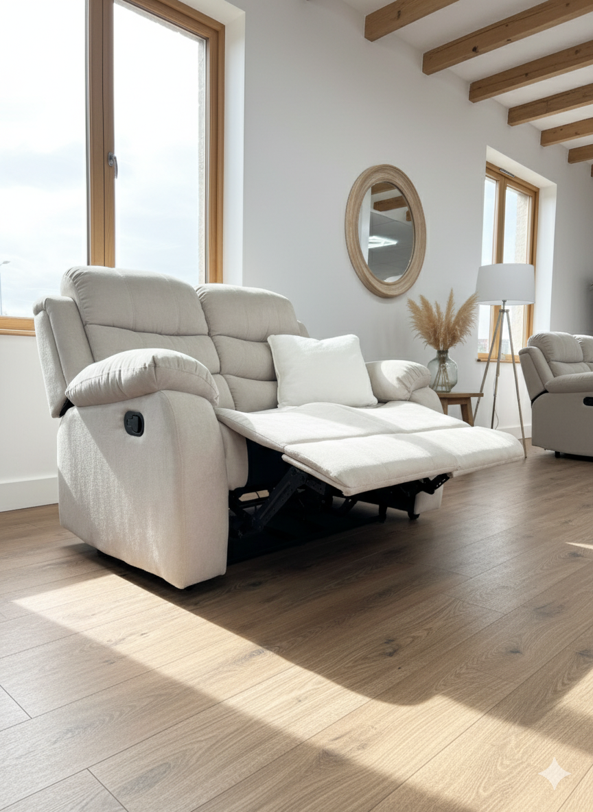 FAVARO Fabric 2 Seater Manual Recliner Sofa - Beige - Sofa So Good