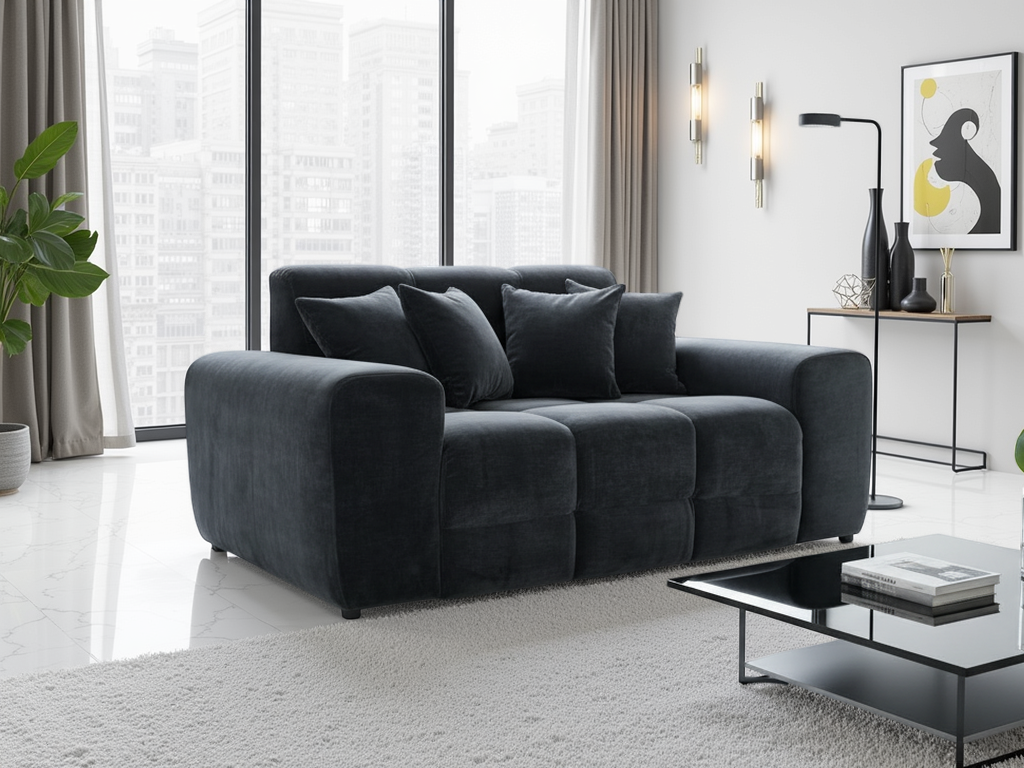 STACIE Fabric 2 Seater Sofa - Black - Sofa So Good