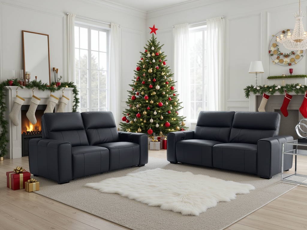 FERRARO Leather 3 and 2 Seater Electric Recliner Sofa Set - Black - Sofa So Good