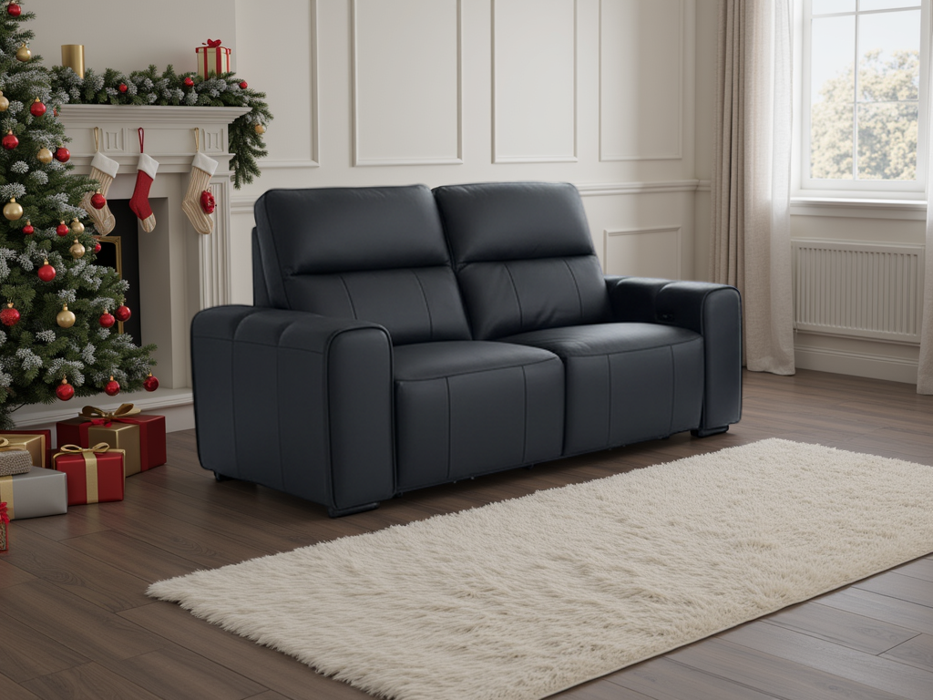 FERRARO Leather 2 Seater Electric Recliner Sofa - Black - Sofa So Good
