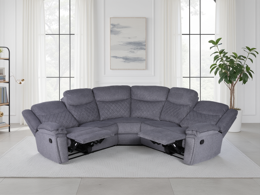 ELMYRA Fabric 5 Seater L Shaped Maual Recliner Corner Sofa - Grey - Sofa So Good