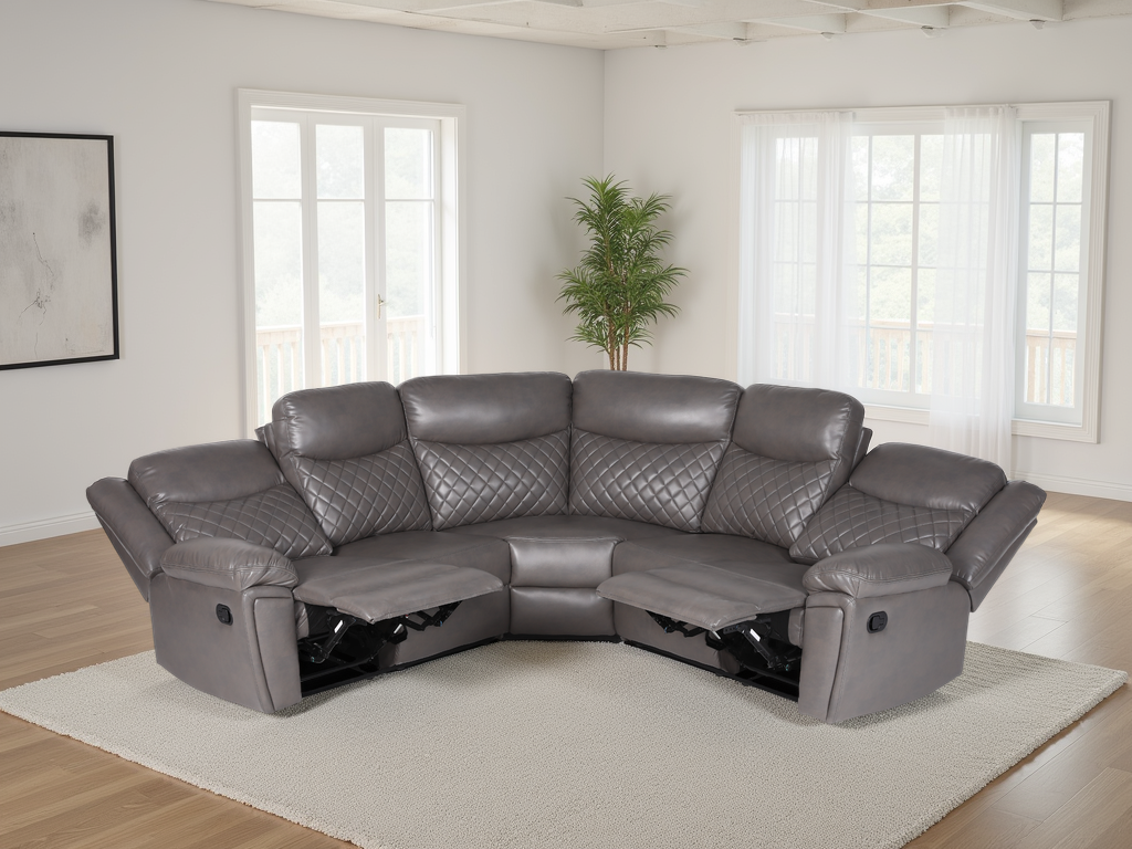 ELMYRA PU Leather 5 Seater L Shaped Manual Recliner Corner Sofa - Grey - Sofa So Good