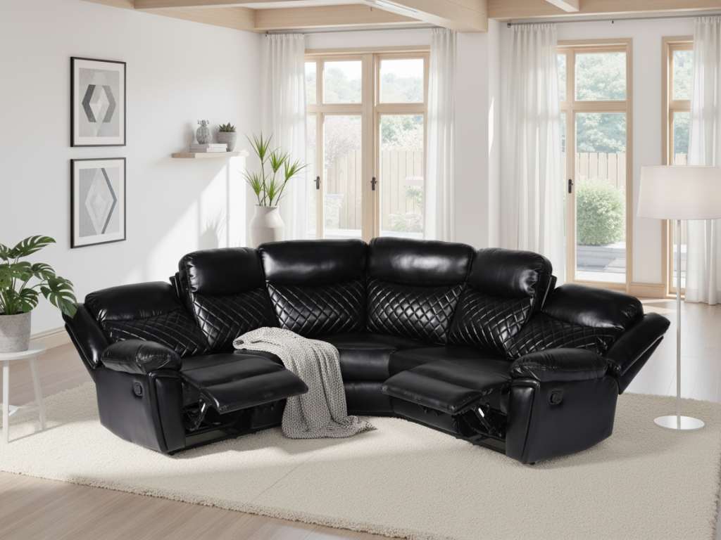 ELMYRA PU Leather 5 Seater L Shaped Manual Recliner Corner Sofa - Black - Sofa So Good