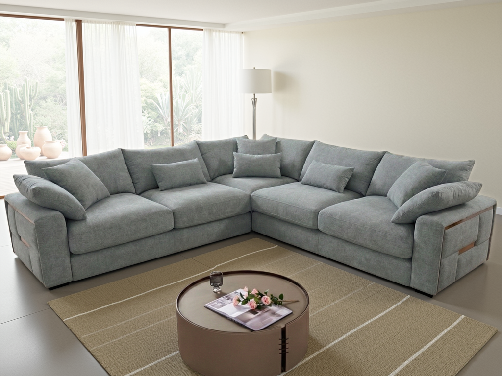 IVERNI Fabric 5 Seater L Shaped Corner Sofa - Grey - Sofa So Good