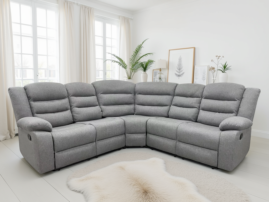 KRAVELLO Fabric 5 Seater L Shaped Manual Recliner Corner Sofa - Grey - Sofa So Good