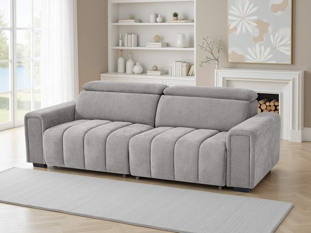 MIRENZA Fabric 3 Seater Electric Sofa Bed - Grey