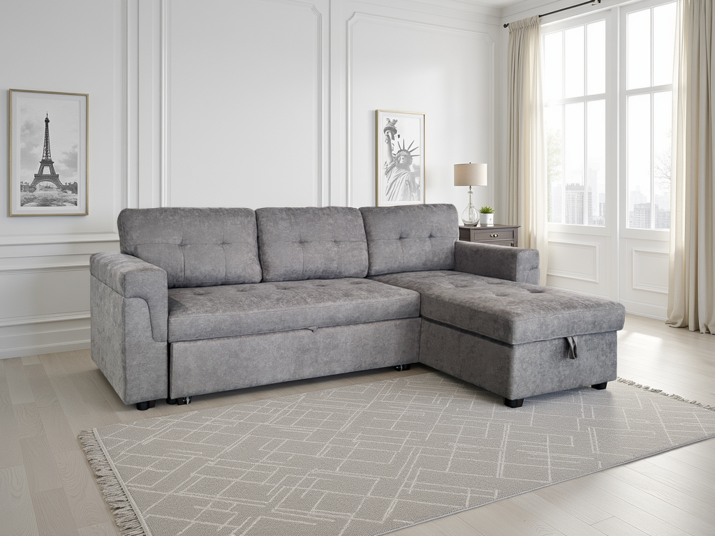 DALERON Fabric 3 Seater L Shaped Corner Sofa Bed - Grey, Reversible Facing - Sofa So Good