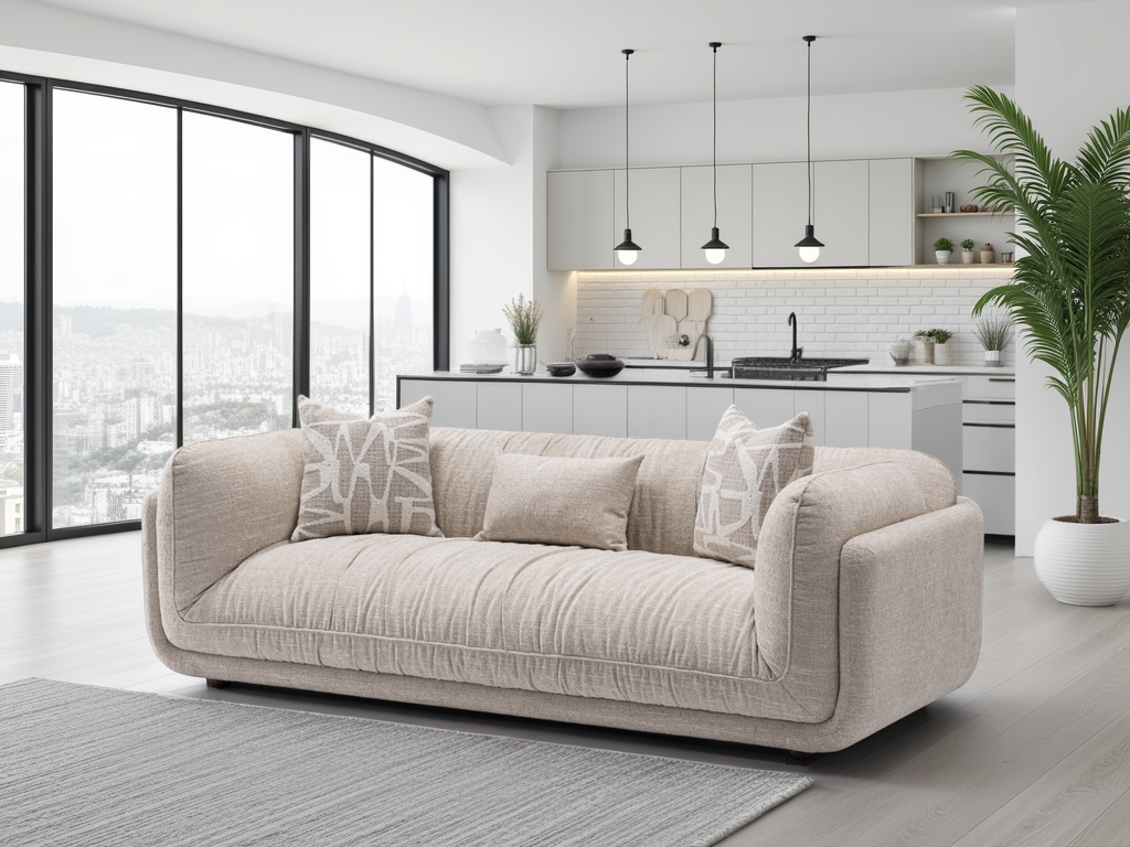 GALVIRO Fabric 3 Seater Sofa - Beige - Sofa So Good