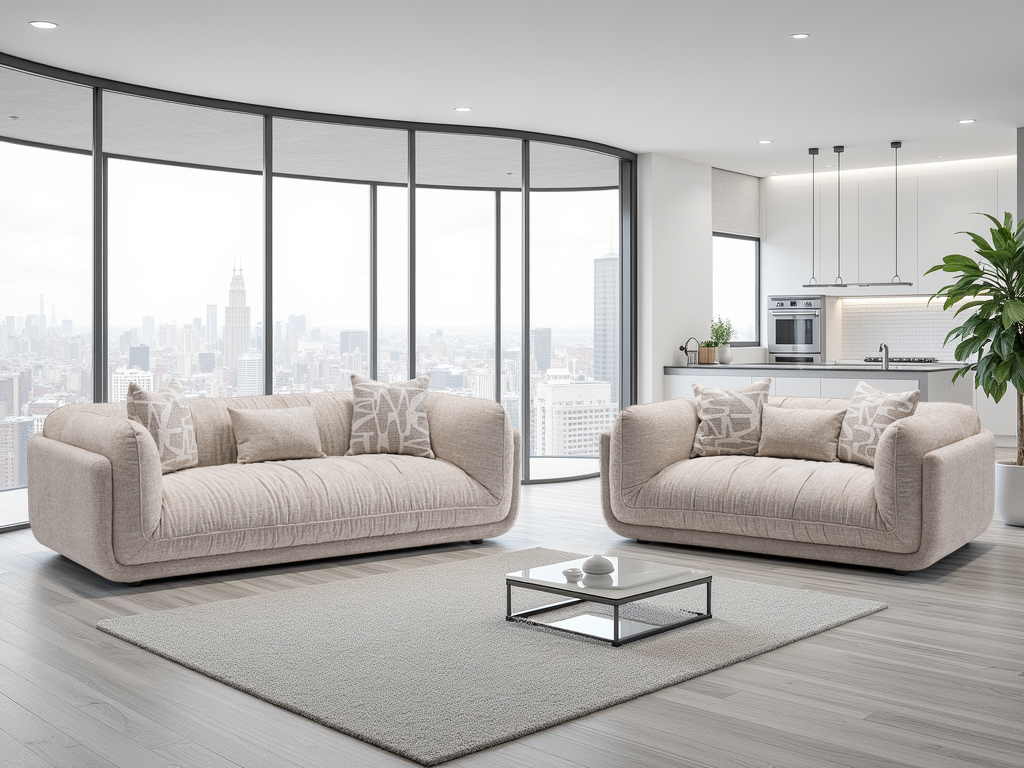 GALVIRO Fabric 3 and 2 Seater Sofa Set - Beige - Sofa So Good