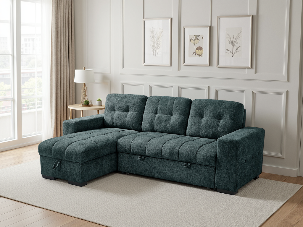 DONATELLO Fabric 3 Seater L Shaped Corner Sofabed - Blue, Reversible Facing - Sofa So Good