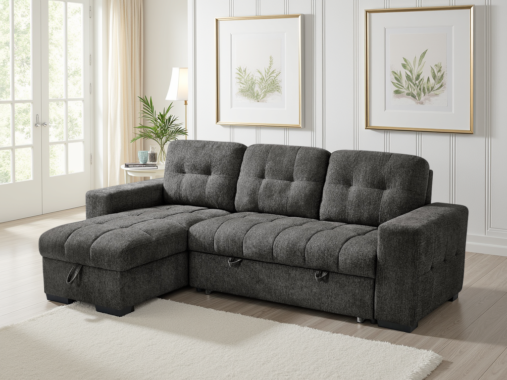 DONATELLO Fabric 3 Seater L Shaped Corner Sofabed - Grey, Reversible Facing - Sofa So Good