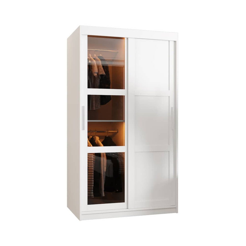 Sliding Wardrobe - SMOKY 2 Door Wardrobe White 100cm - Art Nest