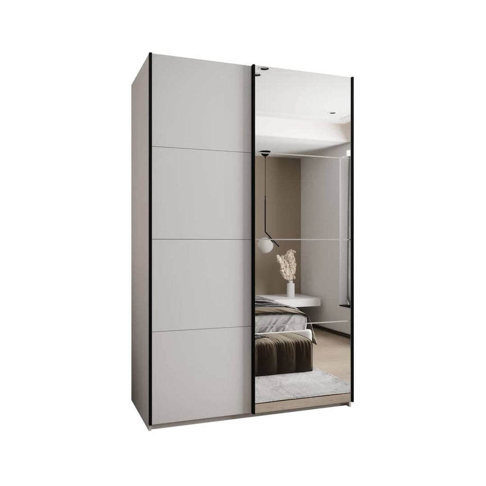 Sliding Wardrobe - BRADLEY 2 Door Mirrored Wardrobe White 160cm - Art Nest