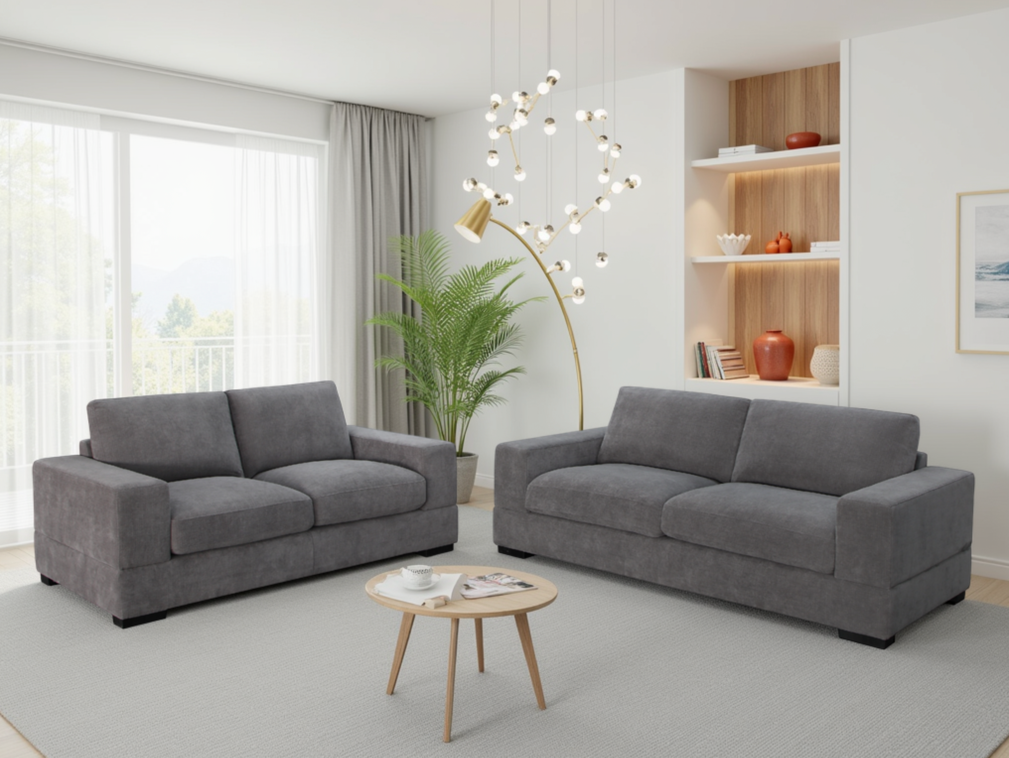 BRUNELLO Fabric 3 and 2 Seater Sofa Set - Grey - Sofa So Good