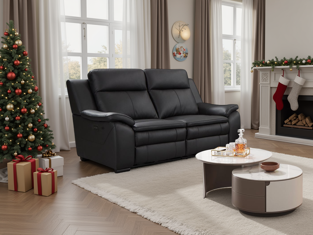 CASTANO Faux Leather 2 Seater Electric Recliner Sofa - Black - Sofa So Good