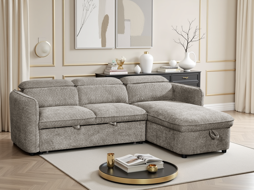 ELVAREN Fabric 3 Seater L Shaped Corner Sofa Bed - Grey, Universal Facing - Sofa So Good