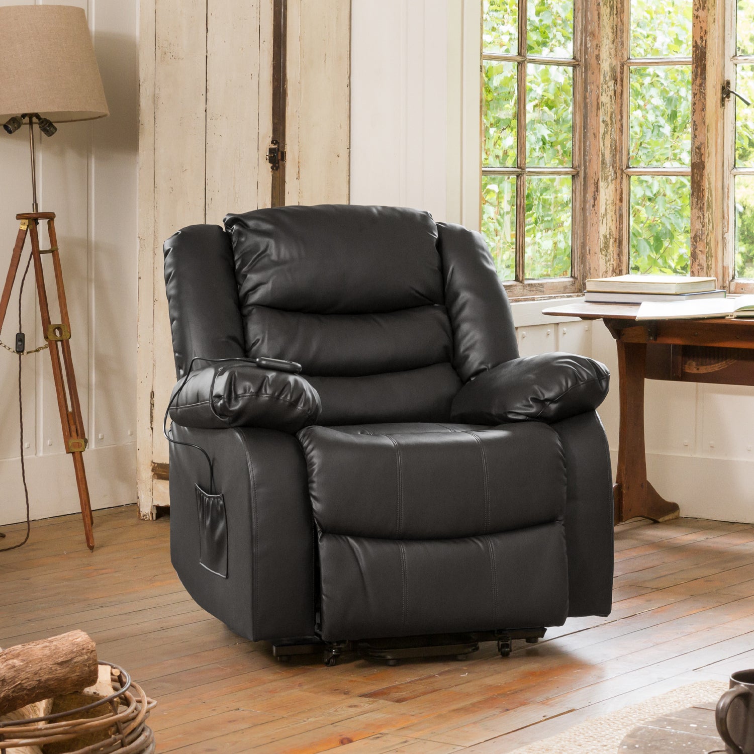 Armchair - REGALUXE Riser Leather Recliner Electric Lift Assist Heated Massage Chair - Black - Archie Homes