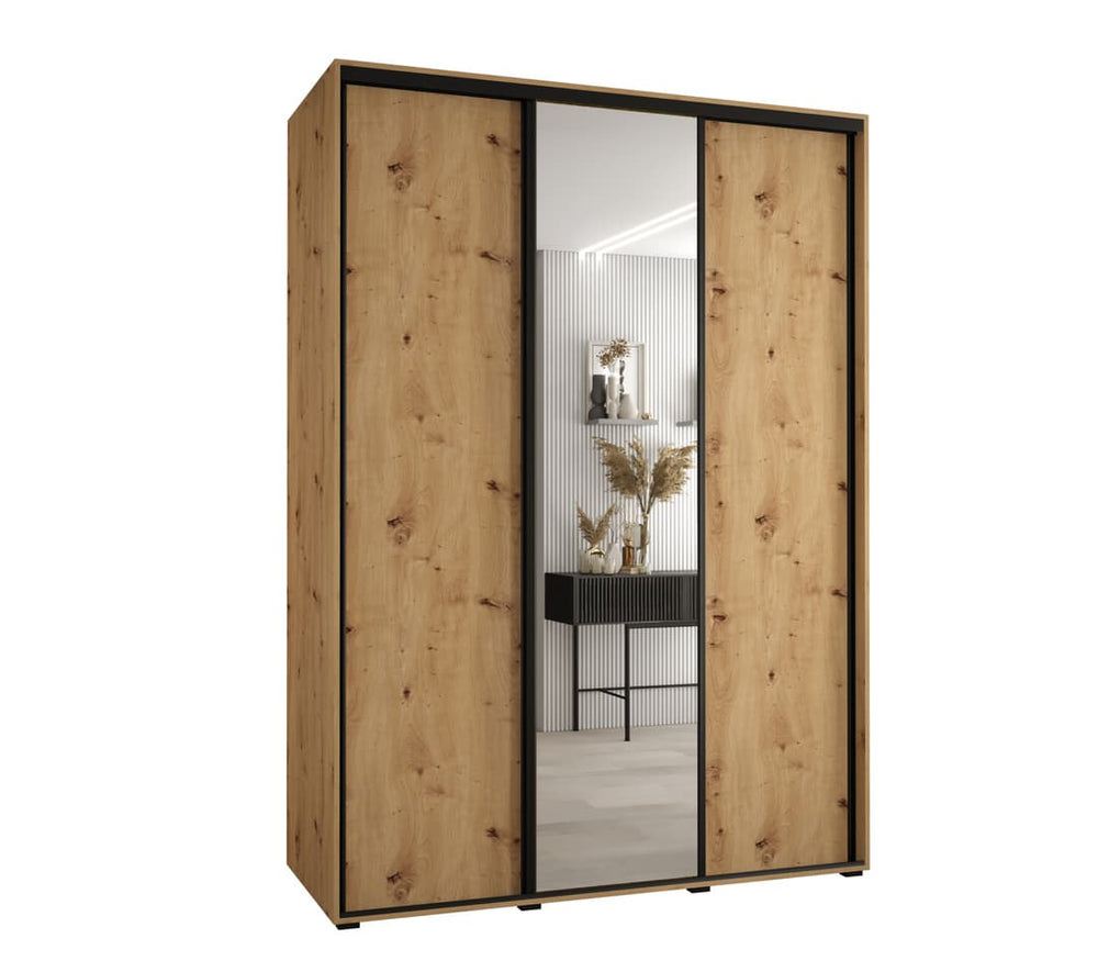 Sliding Wardrobe - CAVESSA 3 Door Mirrored Wardrobe Oak Artisan 170cm - Art Nest