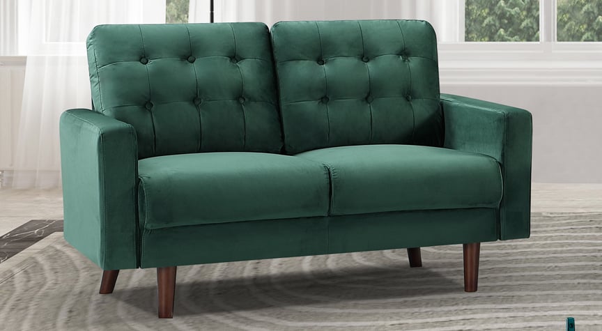 2 Seater Sofa - VAREZZO Fabric Sofa with Wooden Legs - Green - Archie Homes