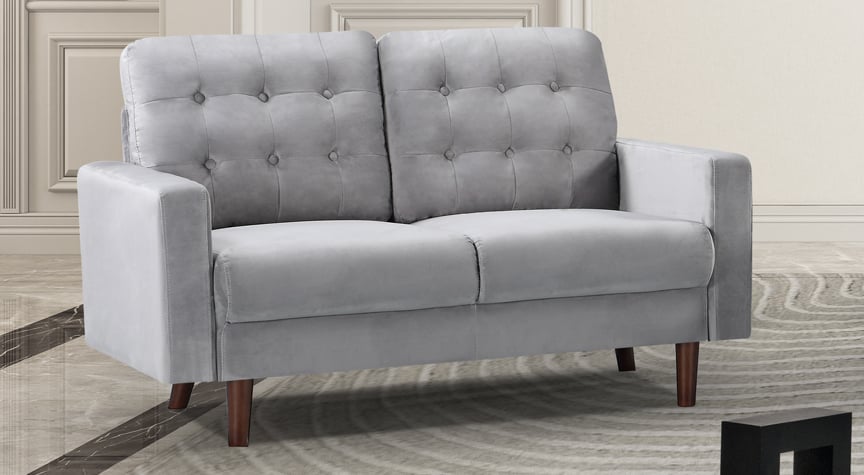 2 Seater Sofa - VAREZZO Fabric Sofa with Wooden Legs - Grey - Archie Homes