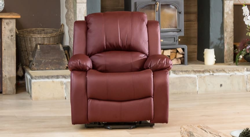 Armchair - THERMAVEL Leather Recliner Chair - Burgundy - Archie Homes