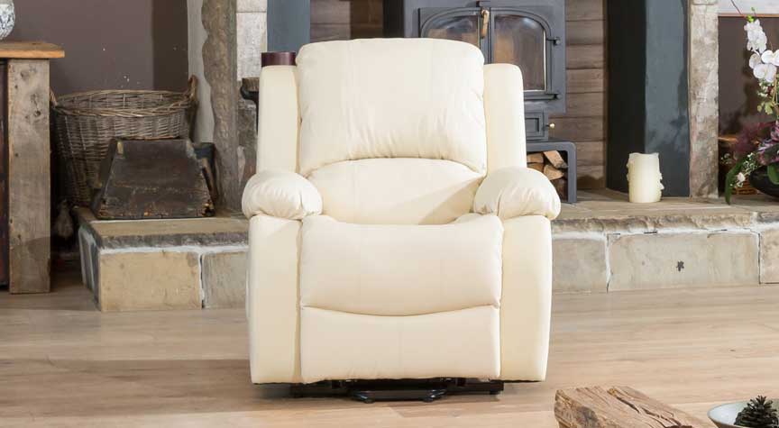 Armchair - THERMAVEL Leather Riser Recliner with Electric Lift Assist Heated Massage Chair - Cream - Archie Homes