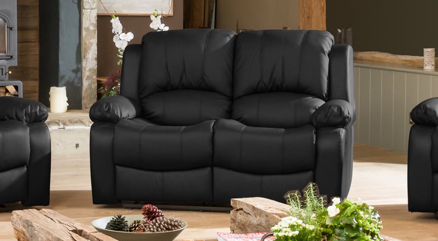2 Seater Sofa - THERMAVEL Leather Recliner Sofa - Black - Archie Homes