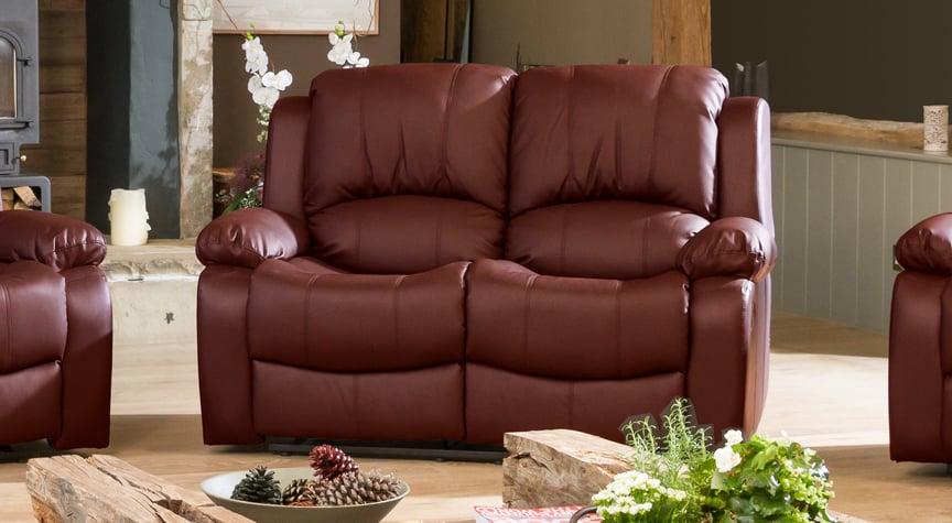 2 Seater Sofa - THERMAVEL Leather Recliner Sofa - Burgundy - Archie Homes