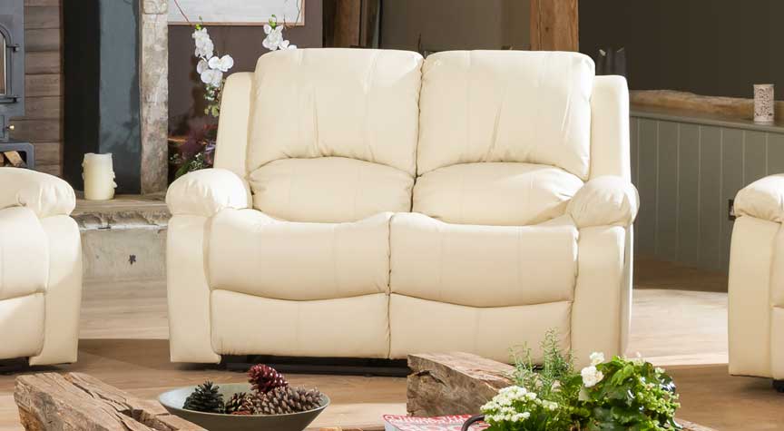 2 Seater Sofa - THERMAVEL Leather Recliner Sofa - Cream - Archie Homes