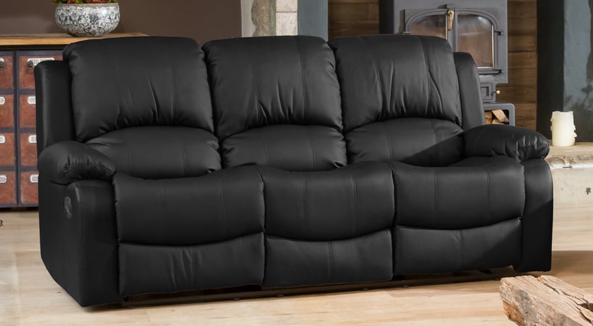 3 Seater Sofa - THERMAVEL Leather Recliner Sofa - Black - Archie Homes